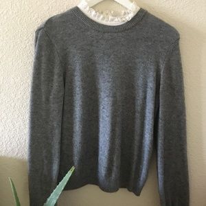 Wool cashmere (super soft) sweater with white lace collar